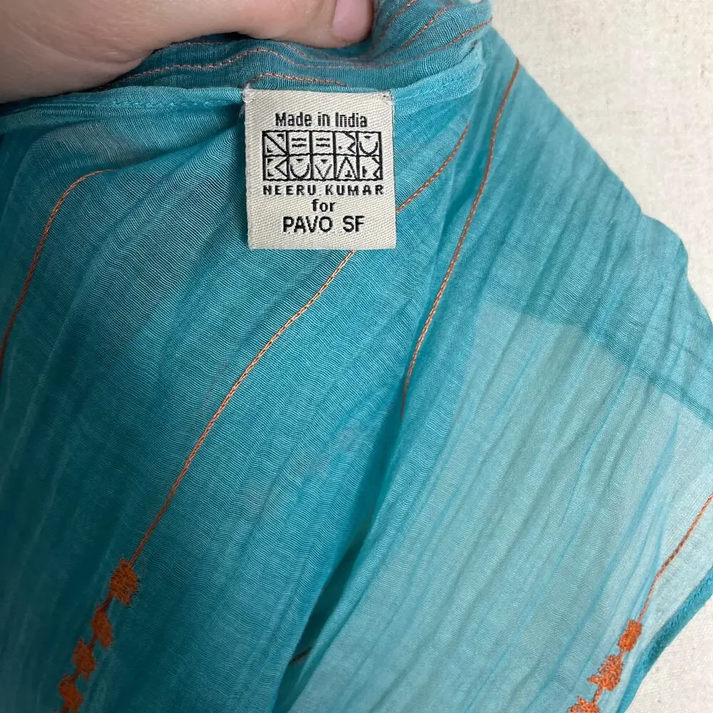 Neeru Kumar PAVO SF Scarf Teal Artisan Silk Cotton 72